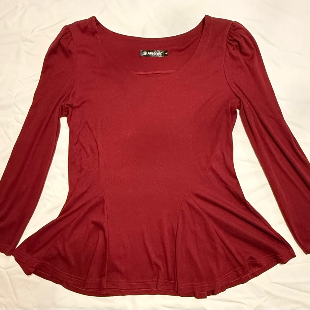 Allegra K Women's Burgundy Long Sleeve Top